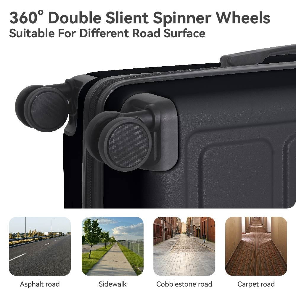 Luggage Sets ABS Hardshell 3pcs Luggage, Lightweight Durable Suitcase Sets Spinner Wheels Suitcase 20''24''28'' (BLACK)_voghion.com